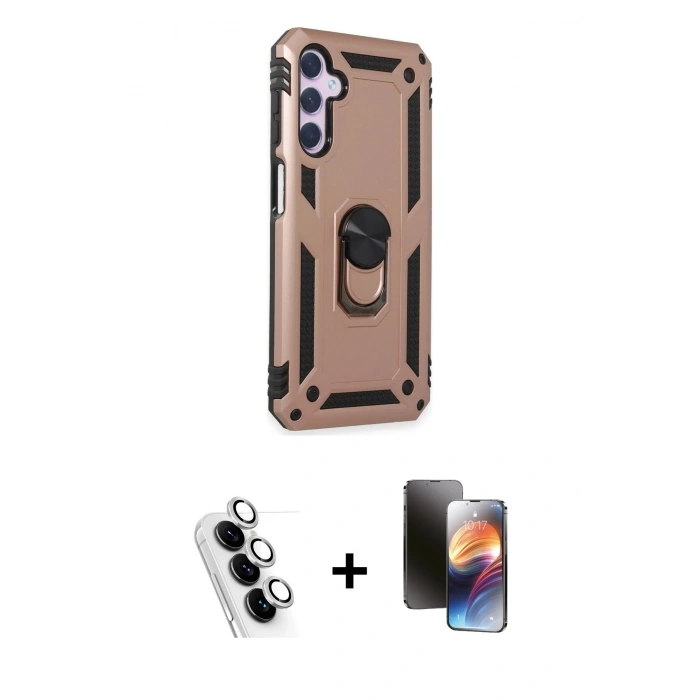 MARSİLYAN™- Galaxy A24 4G Kılıf Ahenk Klasik Koleksiyonu - Siyah 3D Antistatik Mat Seramik Nano Ekran Koruyucu + Valdez Metal Kamera Lens - GS