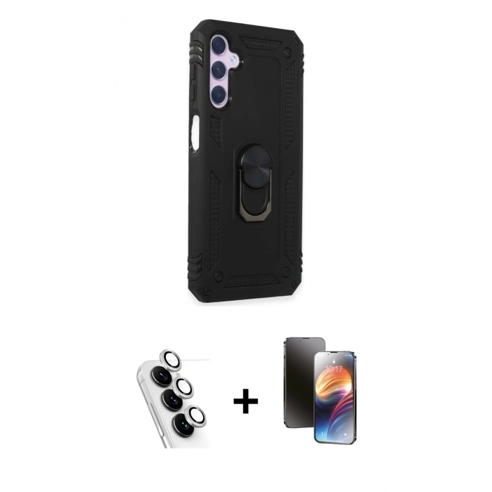 MARSİLYAN™- Galaxy A24 4G Kılıf Ahenk Klasik Koleksiyonu - Siyah 3D Antistatik Mat Seramik Nano Ekran Koruyucu + Valdez Metal Kamera Lens - GS