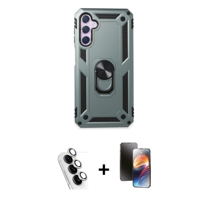 MARSİLYAN™- Galaxy A24 4G Kılıf Ahenk Klasik Koleksiyonu - Siyah 3D Antistatik Mat Seramik Nano Ekran Koruyucu + Valdez Metal Kamera Lens - GS