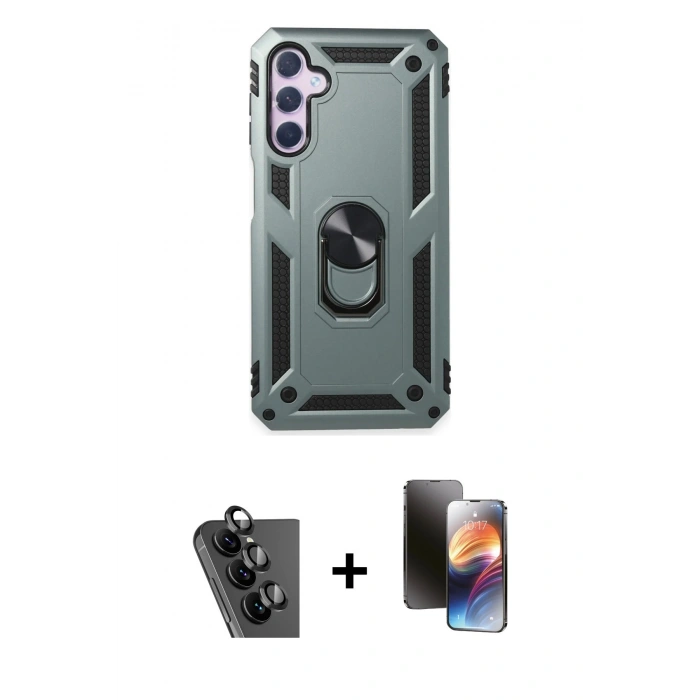 MARSİLYAN™- Galaxy A24 4G Kılıf Ahenk Klasik Koleksiyonu - Siyah 3D Antistatik Mat Seramik Nano Ekran Koruyucu + Valdez Metal Kamera Lens - SH