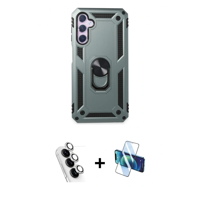 MARSİLYAN™- Galaxy A24 4G Kılıf Ahenk Klasik Koleksiyonu - Siyah 3D Antistatik Seramik Nano Ekran Koruyucu + Valdez Metal Kamera Lens - GS
