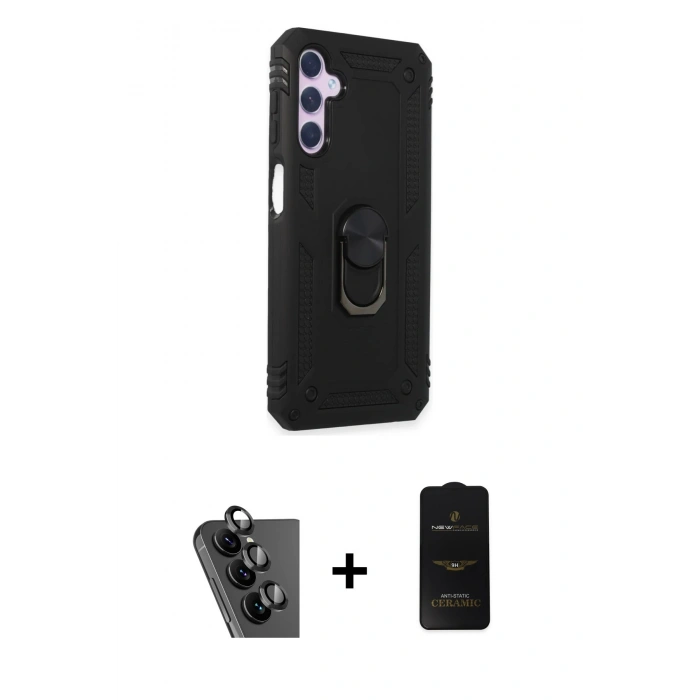MARSİLYAN™- Galaxy A24 4G Kılıf Ahenk Klasik Koleksiyonu - Siyah 6D Antistatik Mat Seramik Hayalet Nano Ekran Koruyucu + Valdez Metal Kamera Lens - SH