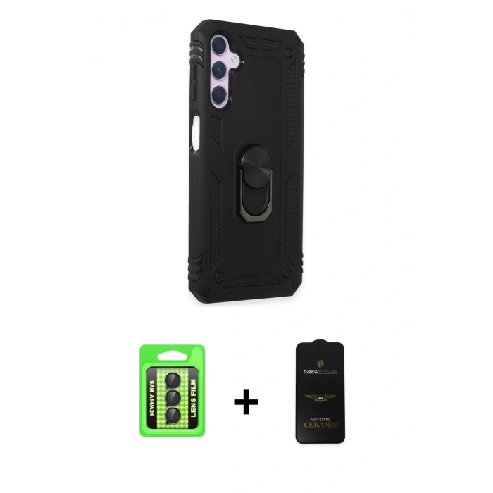 MARSİLYAN™- Galaxy A24 4G Kılıf Ahenk Klasik Koleksiyonu - Siyah 6D Antistatik Mat Seramik Hayalet Nano Ekran Koruyucu + Raze Metal Kamera Lens - SH