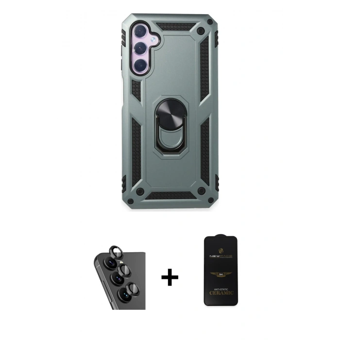 MARSİLYAN™- Galaxy A24 4G Kılıf Ahenk Klasik Koleksiyonu - Siyah 6D Antistatik Mat Seramik Hayalet Nano Ekran Koruyucu + Valdez Metal Kamera Lens - SH