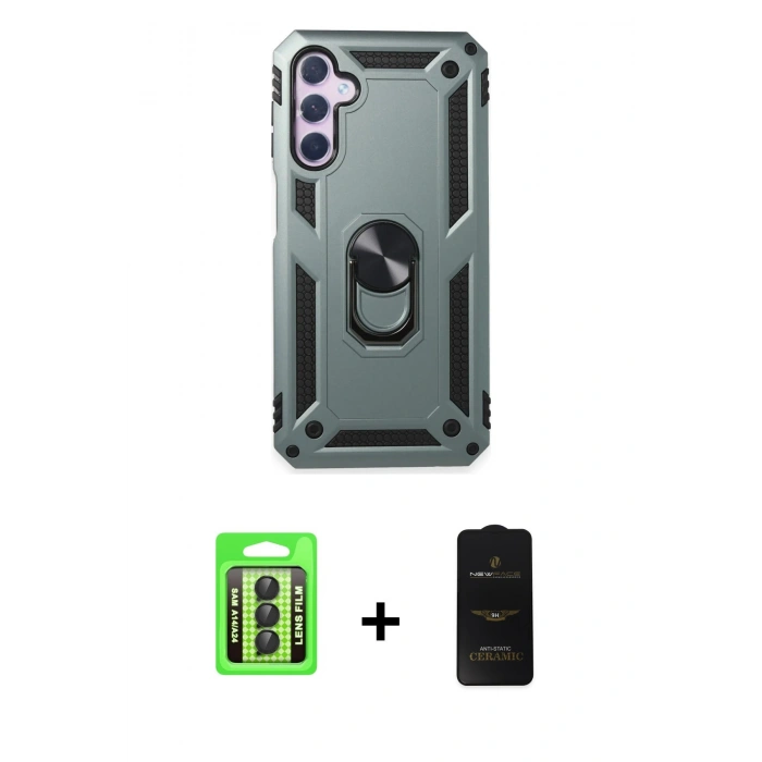 MARSİLYAN™- Galaxy A24 4G Kılıf Ahenk Klasik Koleksiyonu - Siyah 6D Antistatik Mat Seramik Hayalet Nano Ekran Koruyucu + Raze Metal Kamera Lens - SH