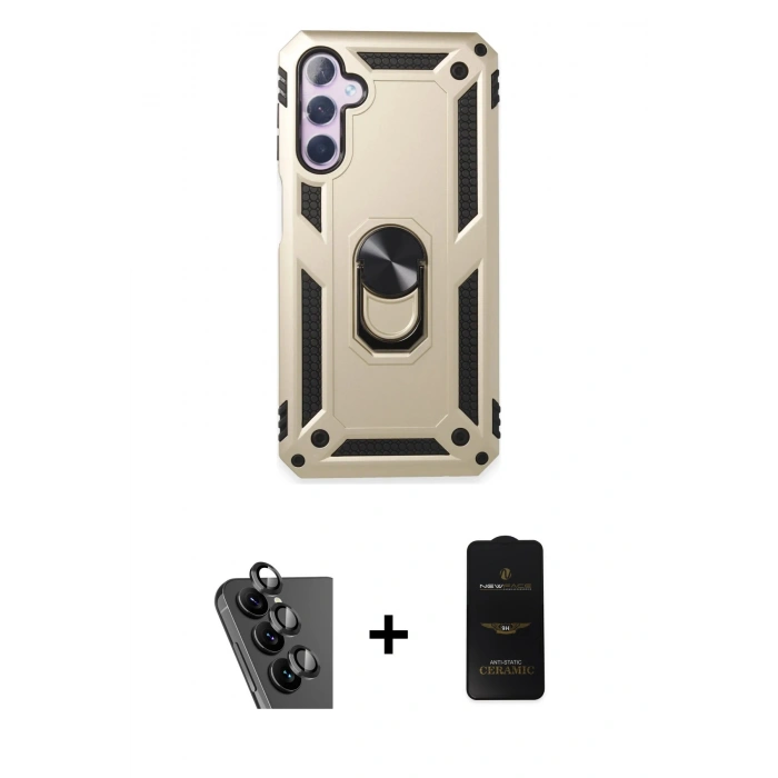 MARSİLYAN™- Galaxy A24 4G Kılıf Ahenk Klasik Koleksiyonu - Siyah 6D Antistatik Mat Seramik Hayalet Nano Ekran Koruyucu + Valdez Metal Kamera Lens - SH