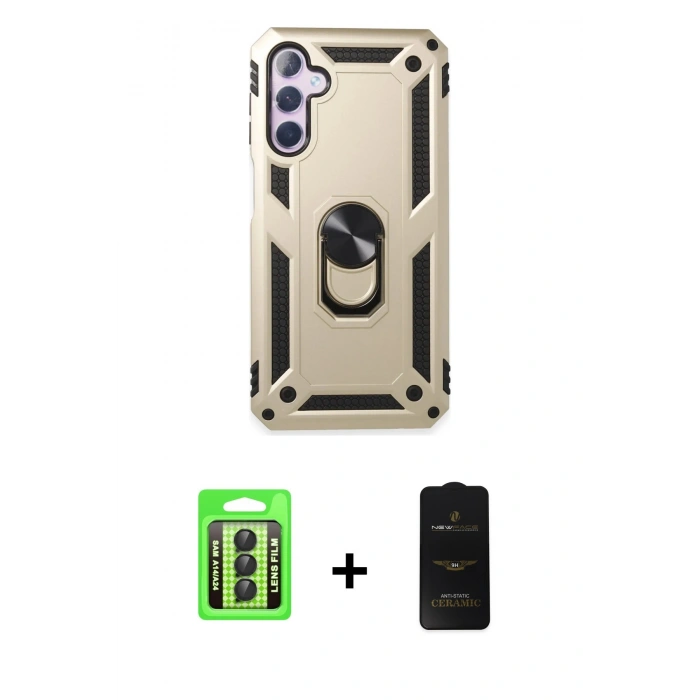 MARSİLYAN™- Galaxy A24 4G Kılıf Ahenk Klasik Koleksiyonu - Siyah 6D Antistatik Mat Seramik Hayalet Nano Ekran Koruyucu + Raze Metal Kamera Lens - SH