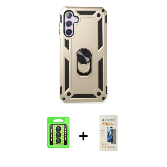 MARSİLYAN™- Galaxy A24 4G Kılıf Ahenk Klasik Koleksiyonu - Siyah 6D Mat Seramik Hayalet Nano Ekran Koruyucu + Raze Metal Kamera Lens - SH