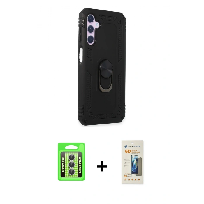 MARSİLYAN™- Galaxy A24 4G Kılıf Ahenk Klasik Koleksiyonu - Siyah 6D Mat Seramik Hayalet Nano Ekran Koruyucu + Raze Metal Kamera Lens - GS