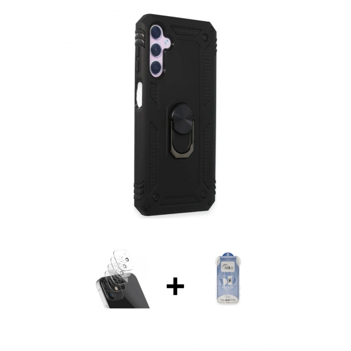 MARSİLYAN™- Galaxy A24 4G Kılıf Ahenk Klasik Koleksiyonu - Siyah Joko Magic 5D Cam + Kamera Lens Koruma Cam - SF