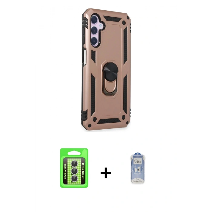 MARSİLYAN™- Galaxy A24 4G Kılıf Ahenk Klasik Koleksiyonu - Siyah Joko Magic 5D Cam + Raze Metal Kamera Lens - GS