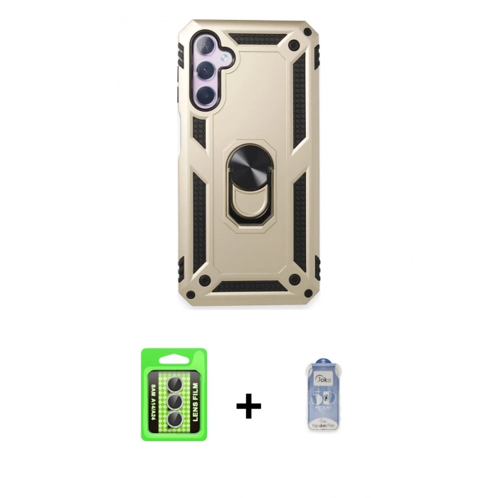MARSİLYAN™- Galaxy A24 4G Kılıf Ahenk Klasik Koleksiyonu - Siyah Joko Magic 5D Cam + Raze Metal Kamera Lens - GS