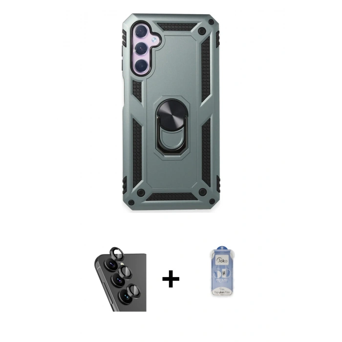 MARSİLYAN™- Galaxy A24 4G Kılıf Ahenk Klasik Koleksiyonu - Siyah Joko Magic 5D Cam + Valdez Metal Kamera Lens - SH