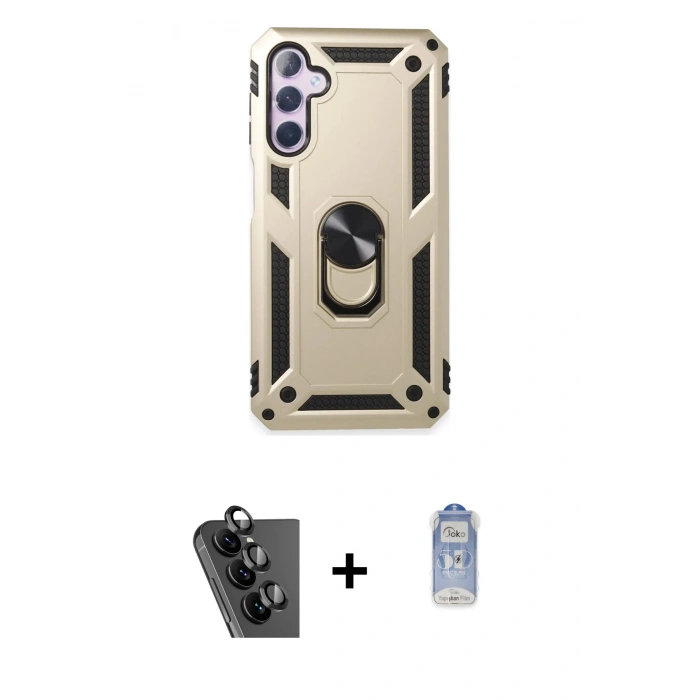 MARSİLYAN™- Galaxy A24 4G Kılıf Ahenk Klasik Koleksiyonu - Siyah Joko Magic 5D Cam + Valdez Metal Kamera Lens - SH