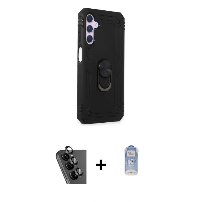 MARSİLYAN™- Galaxy A24 4G Kılıf Ahenk Klasik Koleksiyonu - Siyah Joko Magic 5D Cam + Valdez Metal Kamera Lens - SH