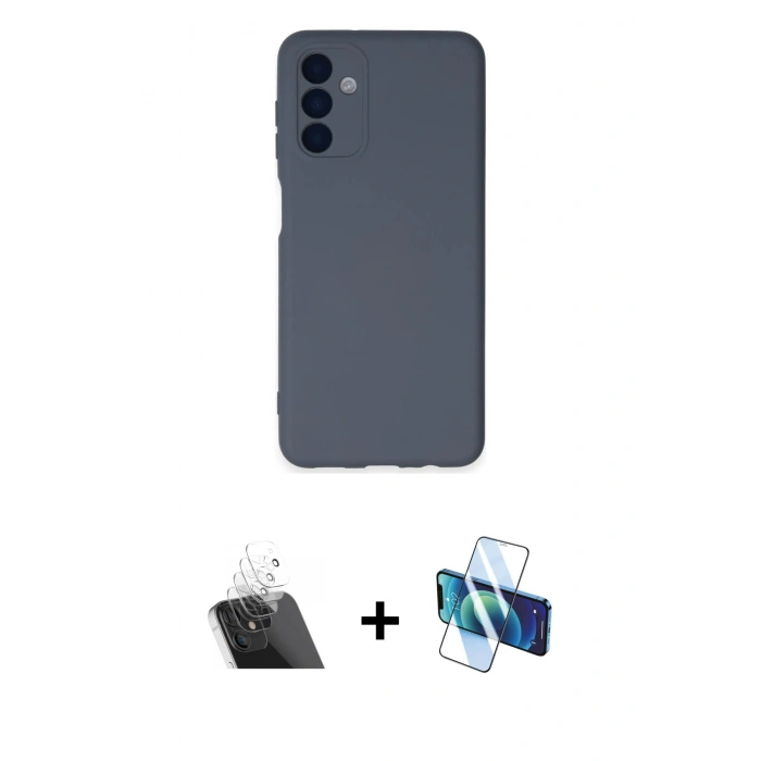 MARSİLYAN™- Galaxy A24 4G Kılıf Ahenk Serisi - Siyah 3D Antistatik Cam Ekran Koruyucu + Kamera Lens Koruma Cam - SF