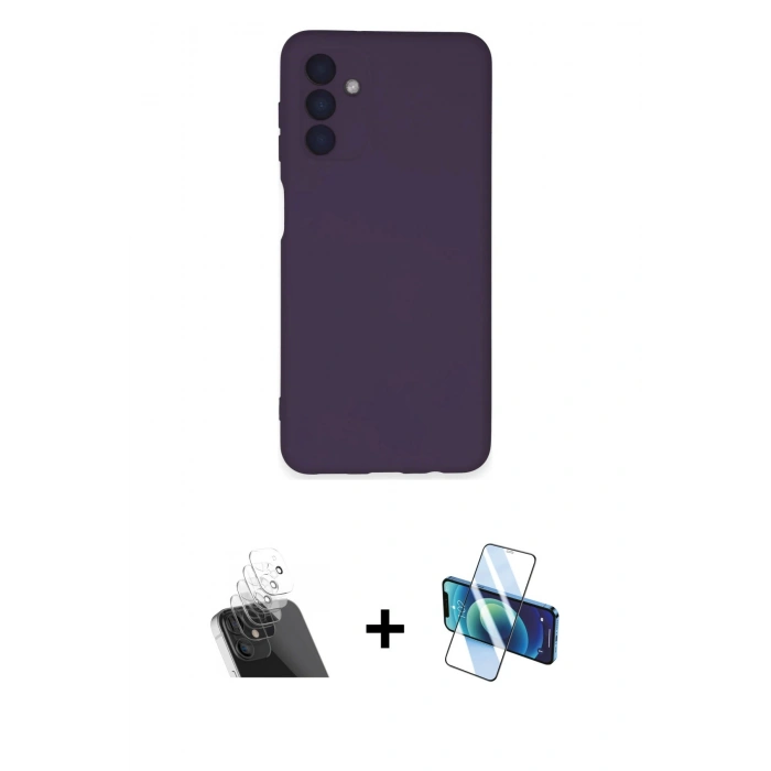 MARSİLYAN™- Galaxy A24 4G Kılıf Ahenk Serisi - Siyah 3D Antistatik Cam Ekran Koruyucu + Kamera Lens Koruma Cam - SF