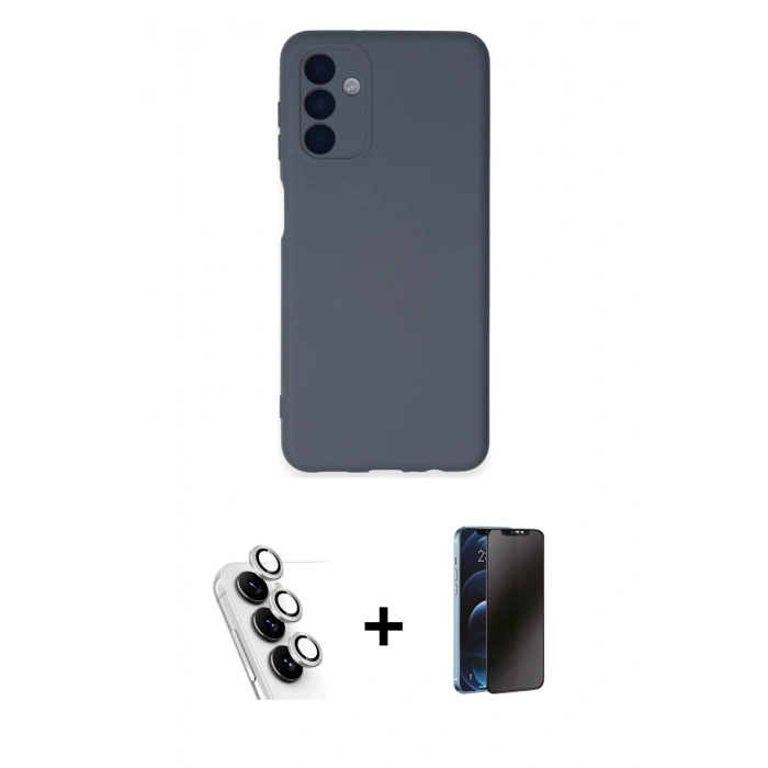 MARSİLYAN™- Galaxy A24 4G Kılıf Ahenk Serisi - Siyah 3D Antistatik Hayalet Cam Ekran Koruyucu + Valdez Metal Kamera Lens - GS