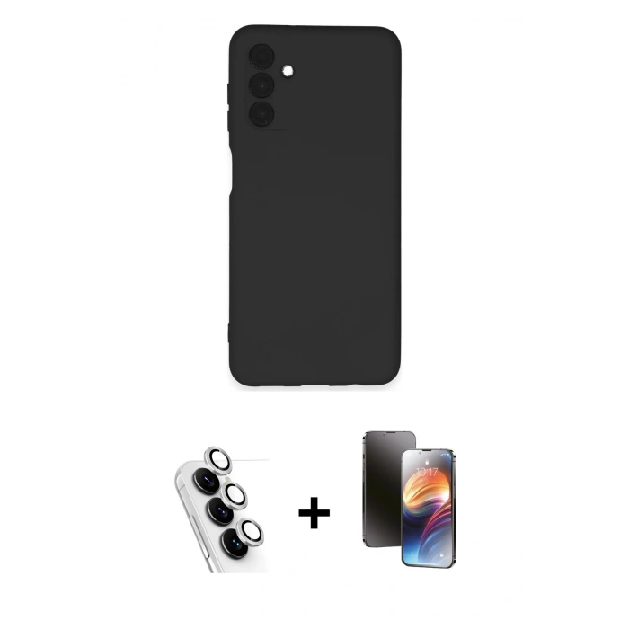 MARSİLYAN™- Galaxy A24 4G Kılıf Ahenk Serisi - Siyah 3D Antistatik Mat Seramik Nano Ekran Koruyucu + Valdez Metal Kamera Lens - GS