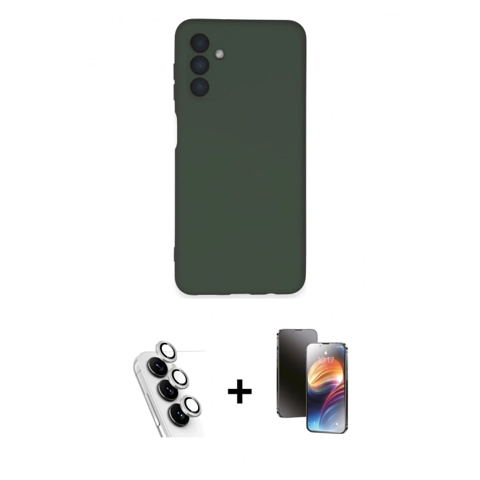 MARSİLYAN™- Galaxy A24 4G Kılıf Ahenk Serisi - Siyah 3D Antistatik Mat Seramik Nano Ekran Koruyucu + Valdez Metal Kamera Lens - GS