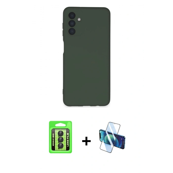 MARSİLYAN™- Galaxy A24 4G Kılıf Ahenk Serisi - Siyah 3D Antistatik Seramik Nano Ekran Koruyucu + Raze Metal Kamera Lens - SH