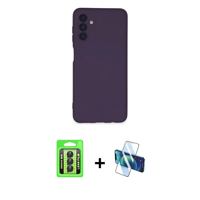 MARSİLYAN™- Galaxy A24 4G Kılıf Ahenk Serisi - Siyah 3D Antistatik Seramik Nano Ekran Koruyucu + Raze Metal Kamera Lens - SH