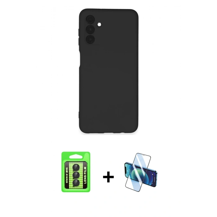 MARSİLYAN™- Galaxy A24 4G Kılıf Ahenk Serisi - Siyah 3D Antistatik Seramik Nano Ekran Koruyucu + Raze Metal Kamera Lens - SH