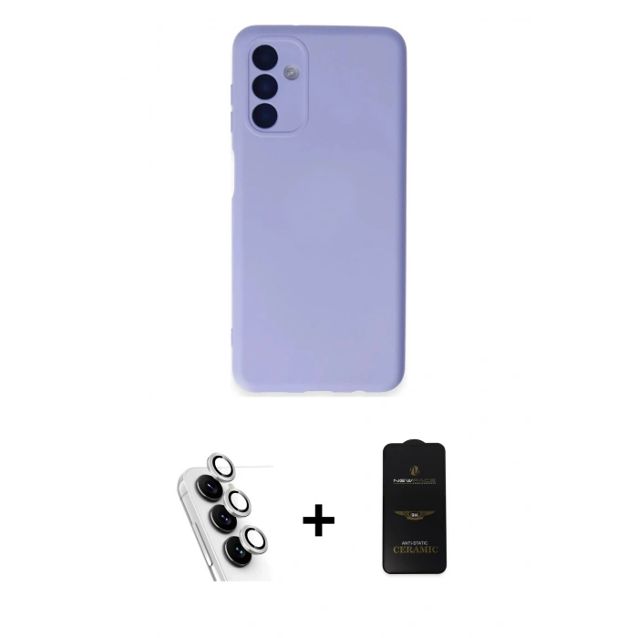 MARSİLYAN™- Galaxy A24 4G Kılıf Ahenk Serisi - Siyah 6D Antistatik Mat Seramik Hayalet Nano Ekran Koruyucu + Valdez Metal Kamera Lens - GS