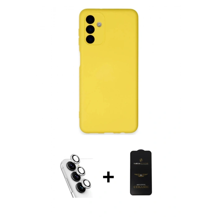 MARSİLYAN™- Galaxy A24 4G Kılıf Ahenk Serisi - Siyah 6D Antistatik Mat Seramik Hayalet Nano Ekran Koruyucu + Valdez Metal Kamera Lens - GS