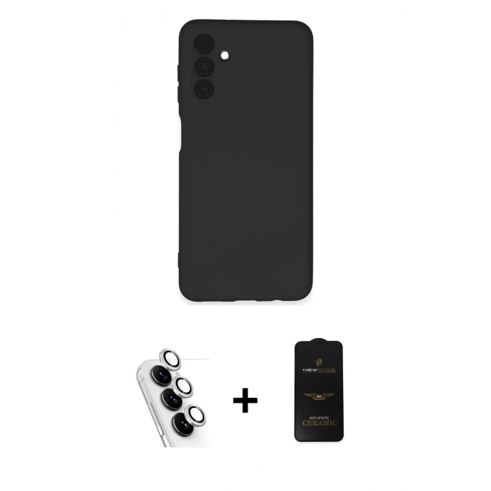MARSİLYAN™- Galaxy A24 4G Kılıf Ahenk Serisi - Siyah 6D Antistatik Mat Seramik Hayalet Nano Ekran Koruyucu + Valdez Metal Kamera Lens - GS