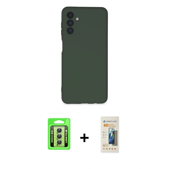 MARSİLYAN™- Galaxy A24 4G Kılıf Ahenk Serisi - Siyah 6D Mat Seramik Hayalet Nano Ekran Koruyucu + Raze Metal Kamera Lens - GS