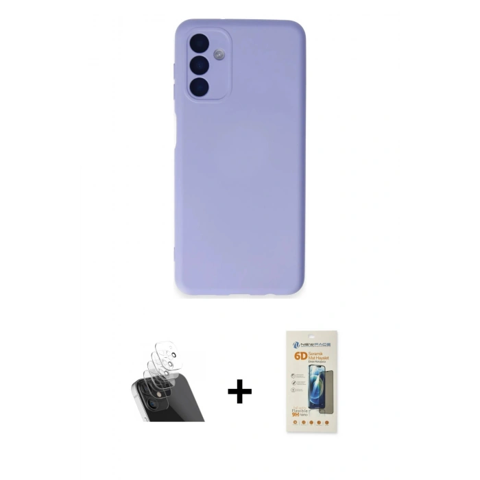 MARSİLYAN™- Galaxy A24 4G Kılıf Ahenk Serisi - Siyah 6D Mat Seramik Hayalet Nano Ekran Koruyucu + Kamera Lens Koruma Cam - SF