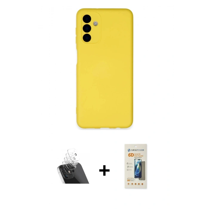 MARSİLYAN™- Galaxy A24 4G Kılıf Ahenk Serisi - Siyah 6D Mat Seramik Hayalet Nano Ekran Koruyucu + Kamera Lens Koruma Cam - SF