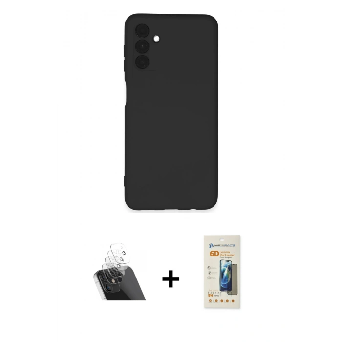 MARSİLYAN™- Galaxy A24 4G Kılıf Ahenk Serisi - Siyah 6D Mat Seramik Hayalet Nano Ekran Koruyucu + Kamera Lens Koruma Cam - SF