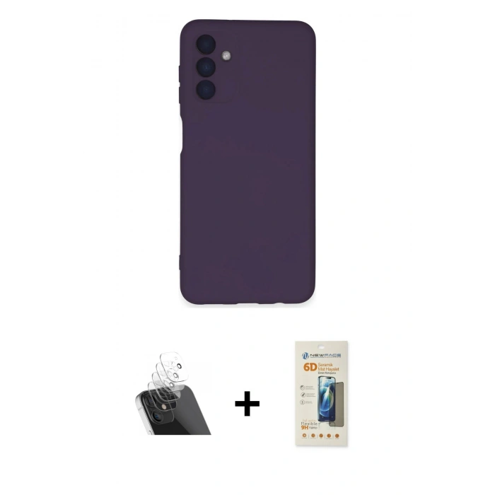 MARSİLYAN™- Galaxy A24 4G Kılıf Ahenk Serisi - Siyah 6D Mat Seramik Hayalet Nano Ekran Koruyucu + Kamera Lens Koruma Cam - SF