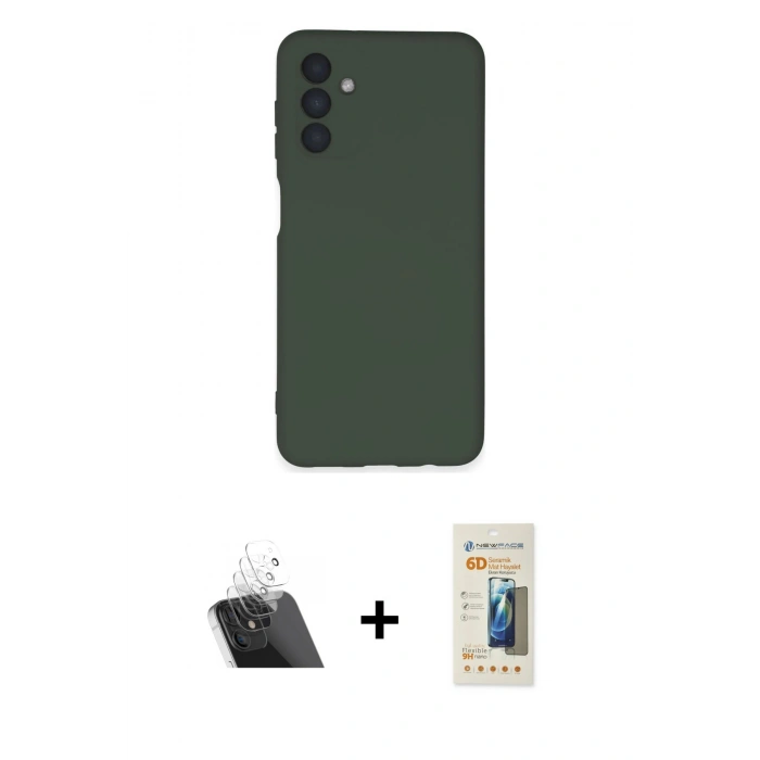 MARSİLYAN™- Galaxy A24 4G Kılıf Ahenk Serisi - Siyah 6D Mat Seramik Hayalet Nano Ekran Koruyucu + Kamera Lens Koruma Cam - SF