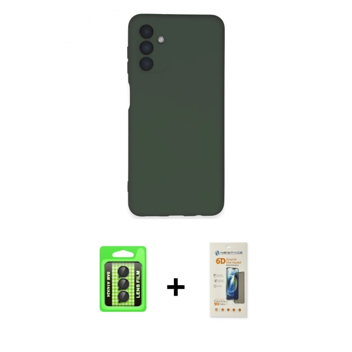 MARSİLYAN™- Galaxy A24 4G Kılıf Ahenk Serisi - Siyah 6D Mat Seramik Hayalet Nano Ekran Koruyucu + Raze Metal Kamera Lens - SH