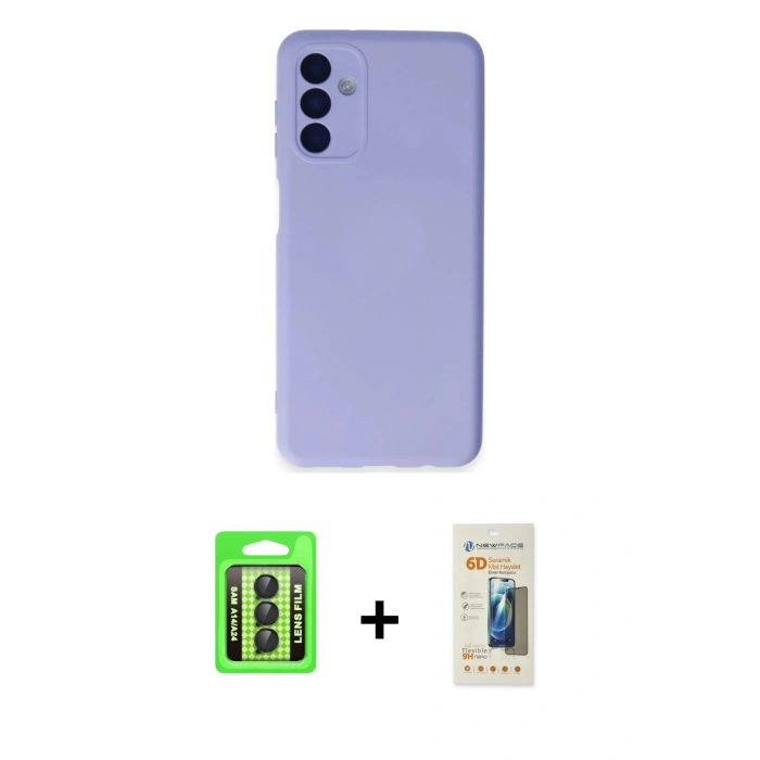 MARSİLYAN™- Galaxy A24 4G Kılıf Ahenk Serisi - Siyah 6D Mat Seramik Hayalet Nano Ekran Koruyucu + Raze Metal Kamera Lens - SH