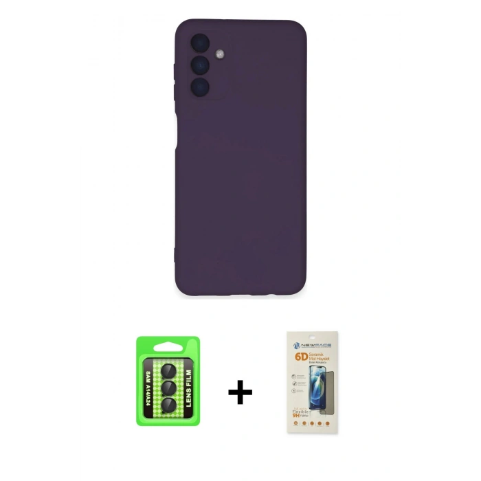 MARSİLYAN™- Galaxy A24 4G Kılıf Ahenk Serisi - Siyah 6D Mat Seramik Hayalet Nano Ekran Koruyucu + Raze Metal Kamera Lens - SH