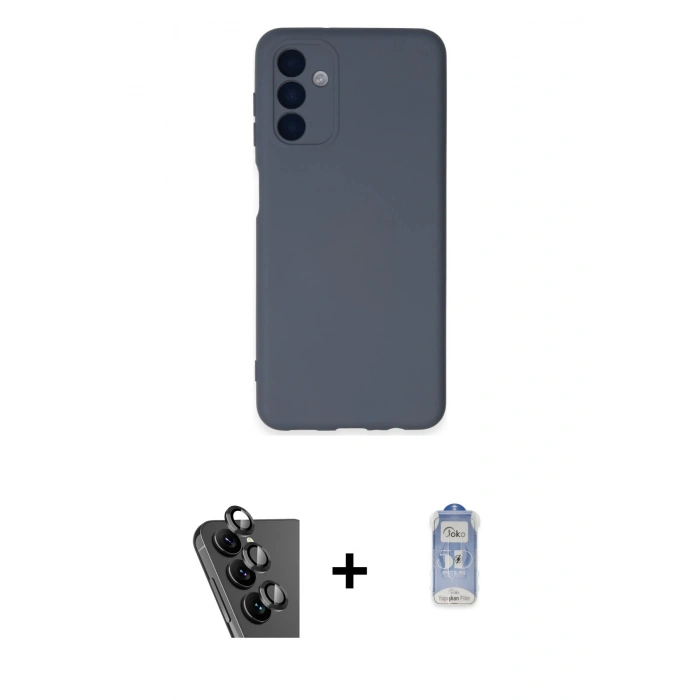 MARSİLYAN™- Galaxy A24 4G Kılıf Ahenk Serisi - Siyah Joko Magic 5D Cam + Valdez Metal Kamera Lens - SH