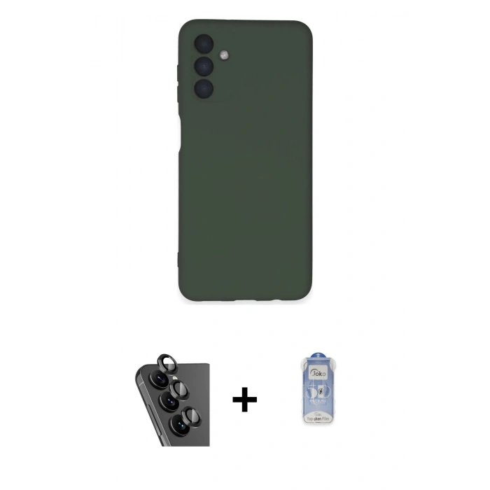 MARSİLYAN™- Galaxy A24 4G Kılıf Ahenk Serisi - Siyah Joko Magic 5D Cam + Valdez Metal Kamera Lens - SH