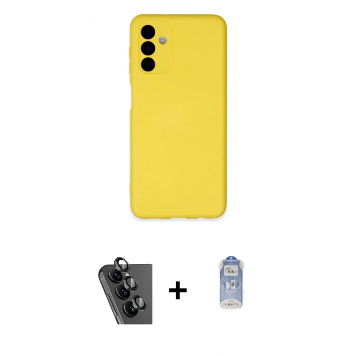 MARSİLYAN™- Galaxy A24 4G Kılıf Ahenk Serisi - Siyah Joko Magic 5D Cam + Valdez Metal Kamera Lens - SH