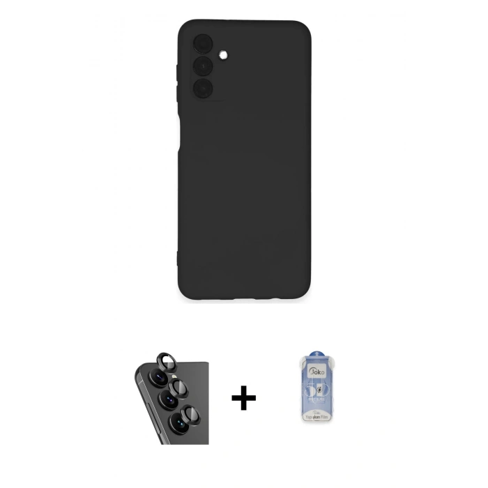 MARSİLYAN™- Galaxy A24 4G Kılıf Ahenk Serisi - Siyah Joko Magic 5D Cam + Valdez Metal Kamera Lens - SH