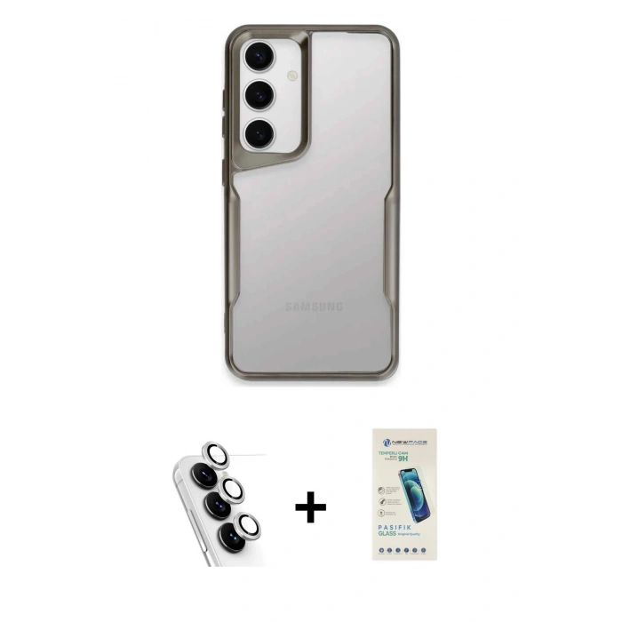 MARSİLYAN™- Galaxy A24 4G Kılıf Akış Çizgi Koleksiyonu - Şeffaf Pasifik Cam Ekran Koruyucu + Valdez Metal Kamera Lens - GS