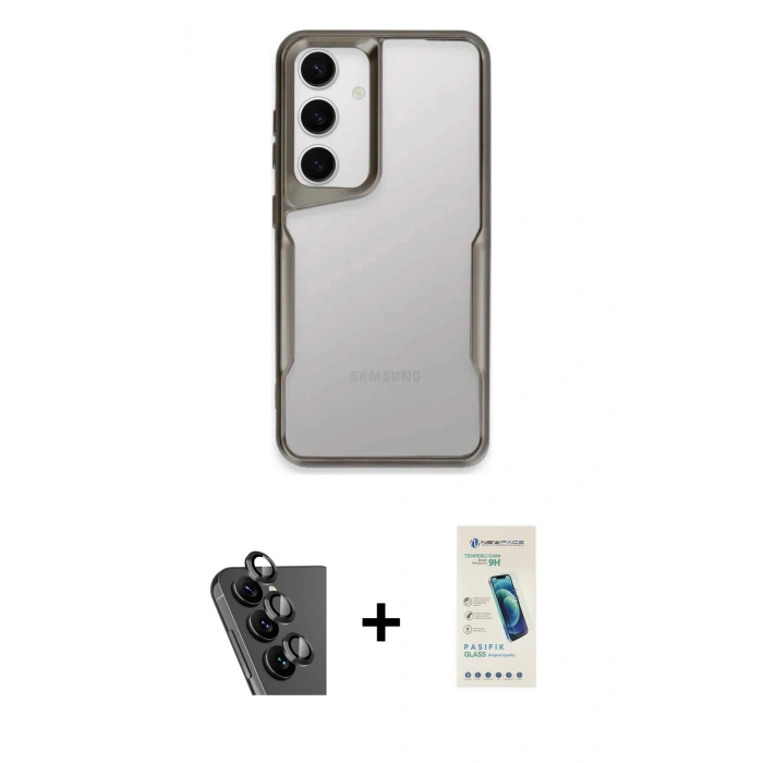 MARSİLYAN™- Galaxy A24 4G Kılıf Akış Çizgi Koleksiyonu - Şeffaf Pasifik Cam Ekran Koruyucu + Valdez Metal Kamera Lens - SH