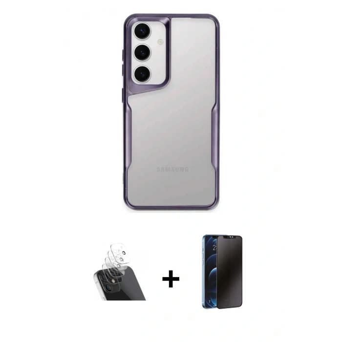 MARSİLYAN™- Galaxy A24 4G Kılıf Akış Çizgi Koleksiyonu - Siyah 3D Antistatik Hayalet Cam Ekran Koruyucu + Kamera Lens Koruma Cam - SF