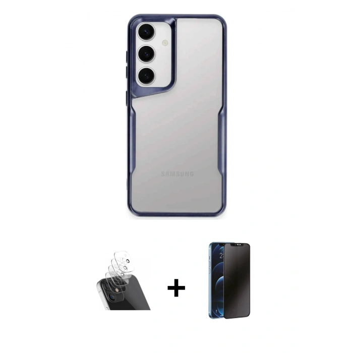 MARSİLYAN™- Galaxy A24 4G Kılıf Akış Çizgi Koleksiyonu - Siyah 3D Antistatik Hayalet Cam Ekran Koruyucu + Kamera Lens Koruma Cam - SF