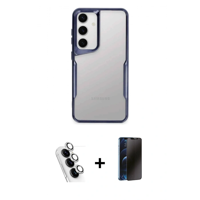 MARSİLYAN™- Galaxy A24 4G Kılıf Akış Çizgi Koleksiyonu - Siyah 3D Antistatik Hayalet Cam Ekran Koruyucu + Valdez Metal Kamera Lens - GS