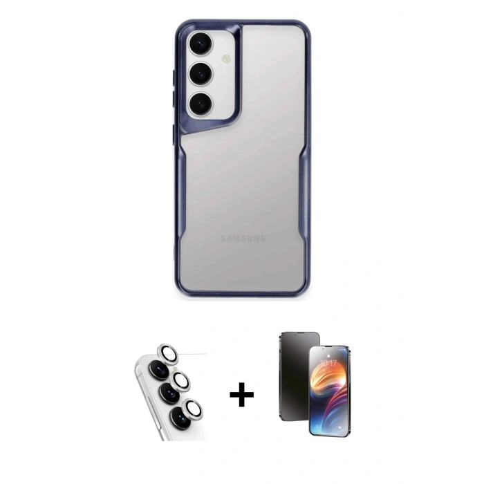MARSİLYAN™- Galaxy A24 4G Kılıf Akış Çizgi Koleksiyonu - Siyah 3D Antistatik Mat Seramik Nano Ekran Koruyucu + Valdez Metal Kamera Lens - GS