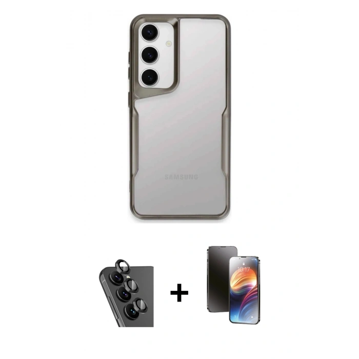 MARSİLYAN™- Galaxy A24 4G Kılıf Akış Çizgi Koleksiyonu - Siyah 3D Antistatik Mat Seramik Nano Ekran Koruyucu + Valdez Metal Kamera Lens - SH